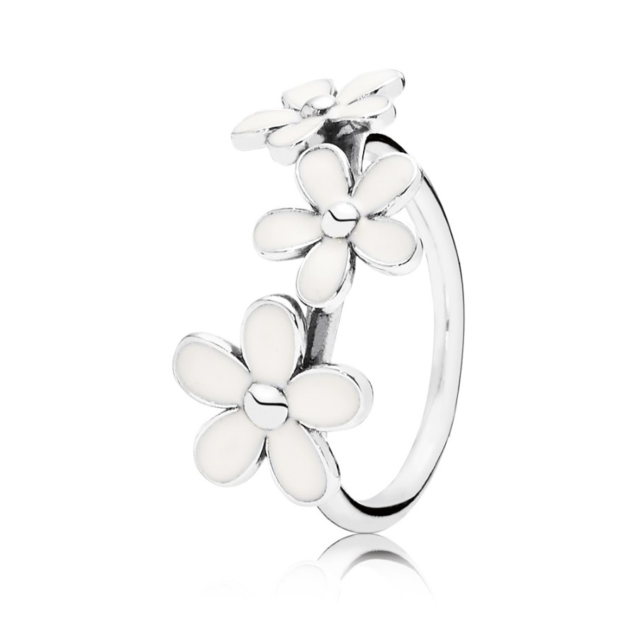 PANDORA Daisies Silver Ring With White Enamel - 190900En12