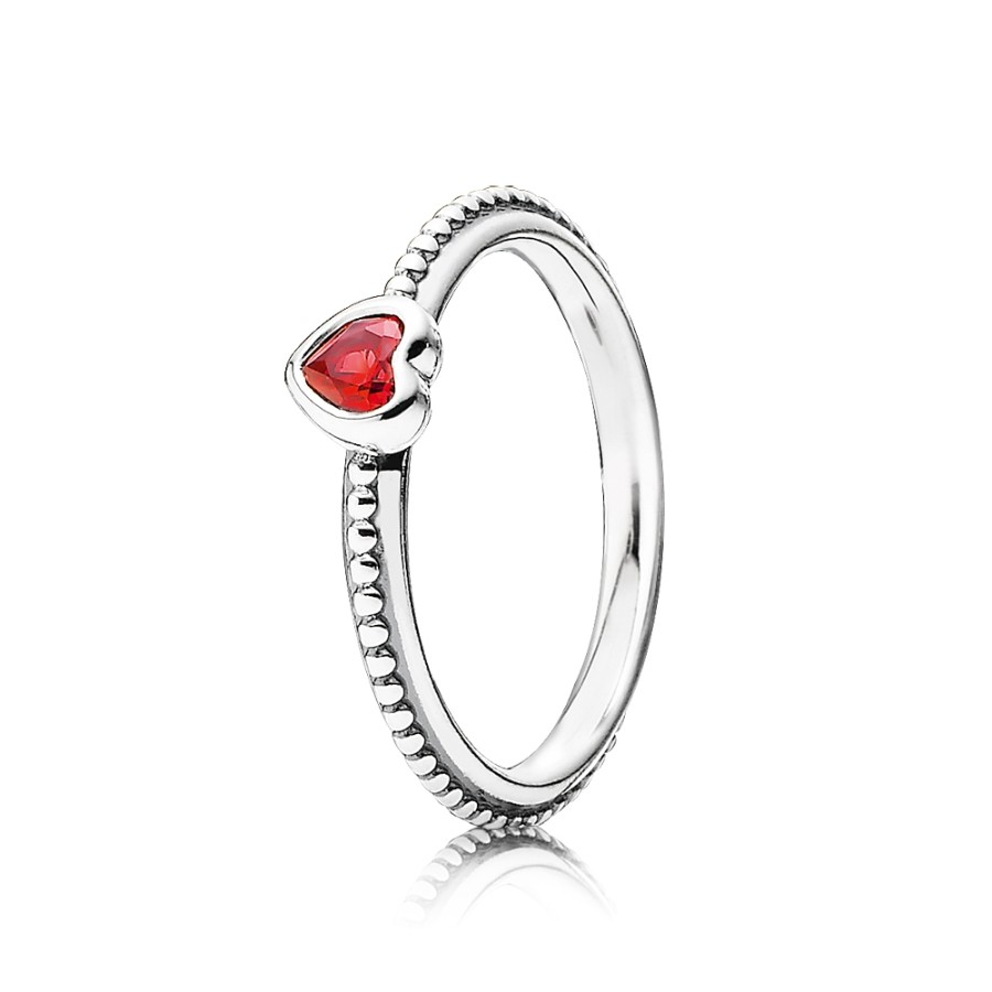 PANDORA Heart Silver Ring With Golden Red Synthetic Ruby - 190896Sgr