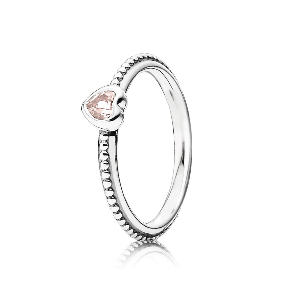 Heart Silver Ring With Rose Pink Synthetic Sapphire - 190896Slp