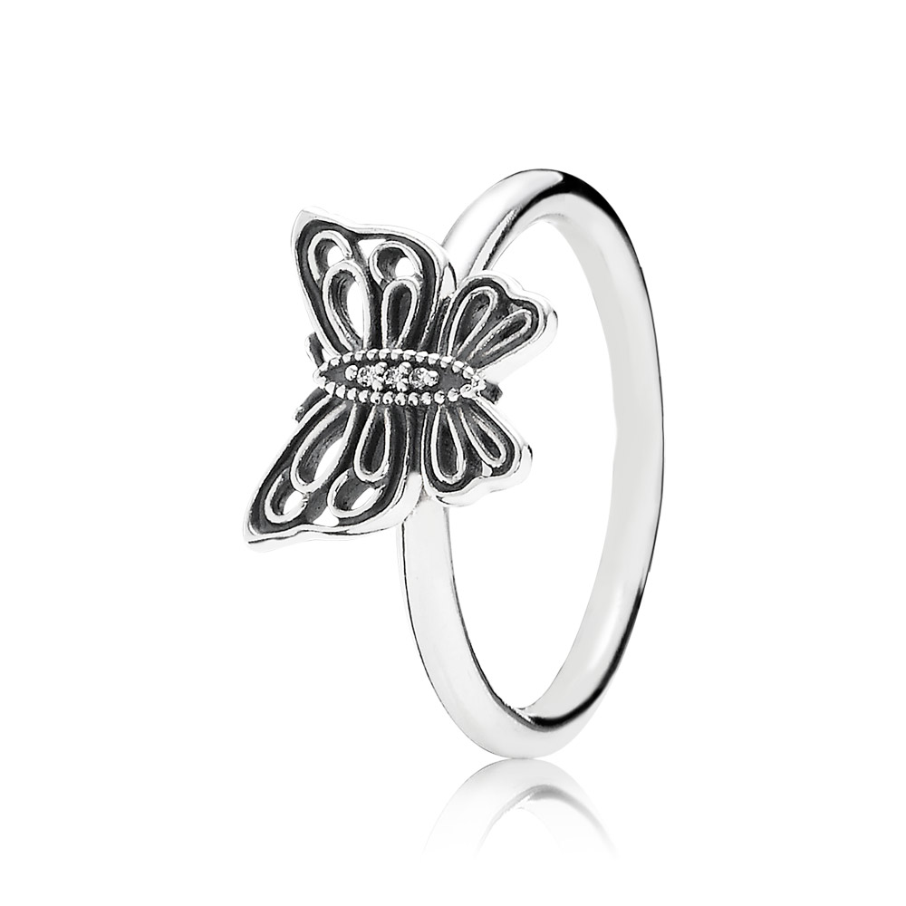 PANDORA Openwork Butterfly Silver Ring With Cubic Zirconia - 190901CZ