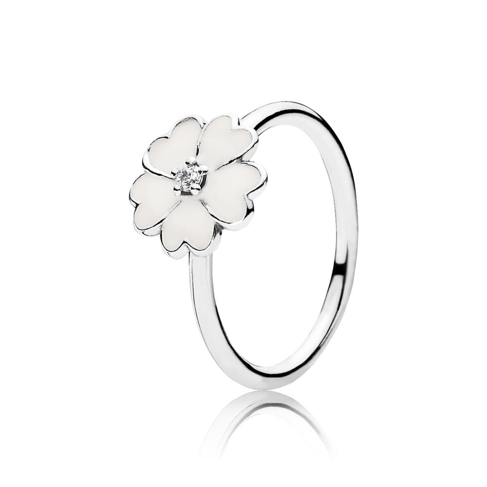 PANDORA Primrose Silver Ring With Cubic Zirconia And White Enamel - 190931En12