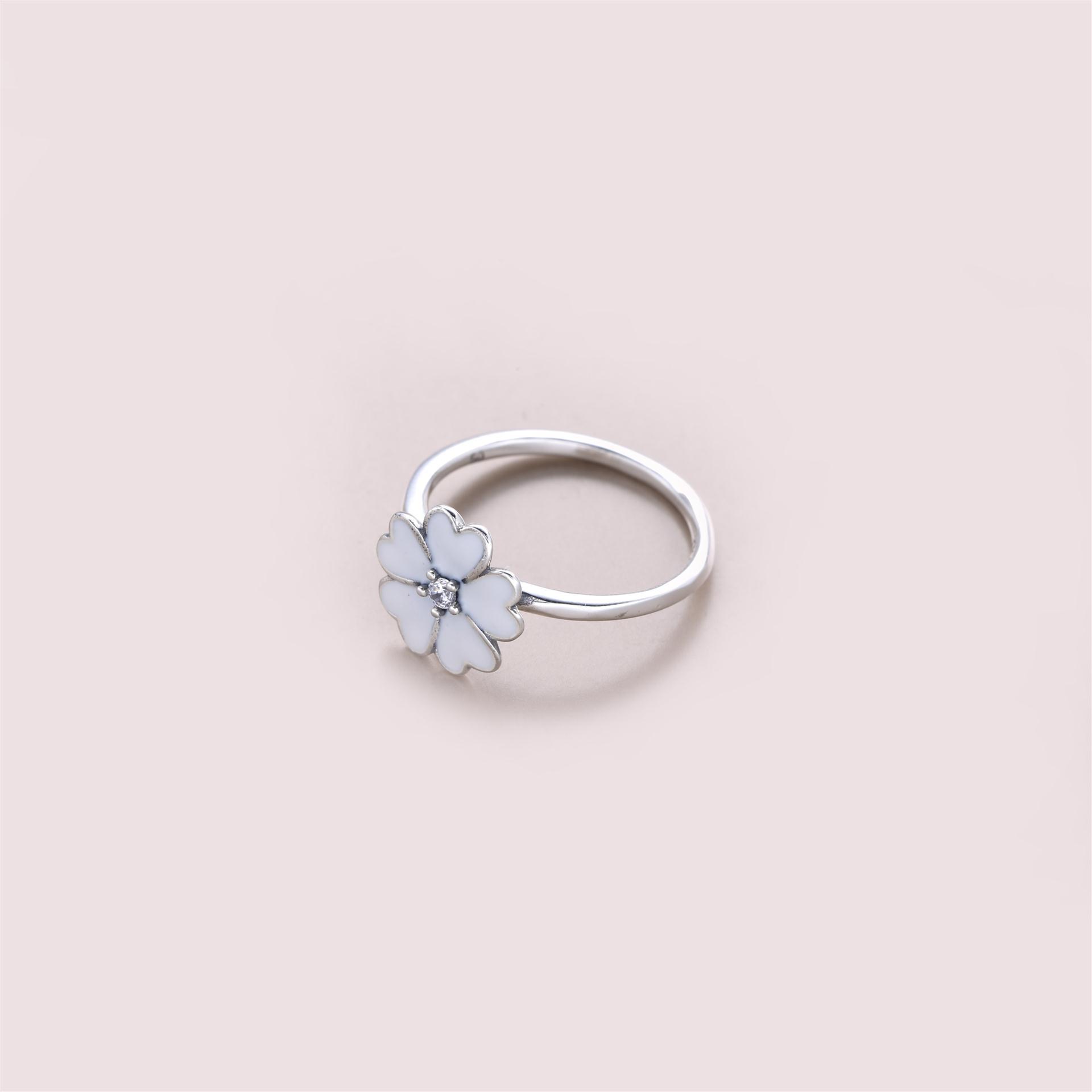 PANDORA Primrose Silver Ring With Cubic Zirconia And White Enamel - 190931En12