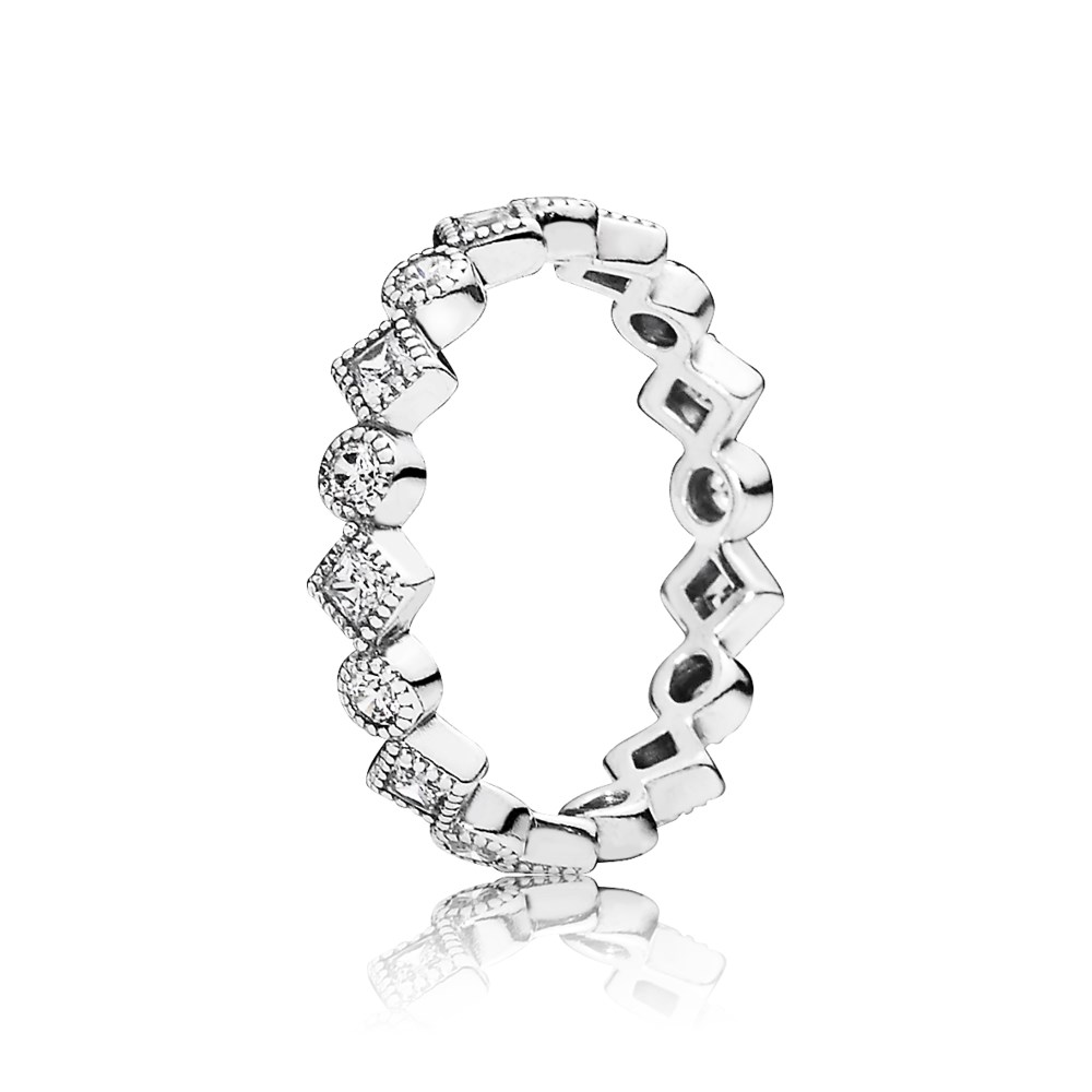 Round And Square Eternity Silver Ring With Cubic Zirconia - 190943CZ