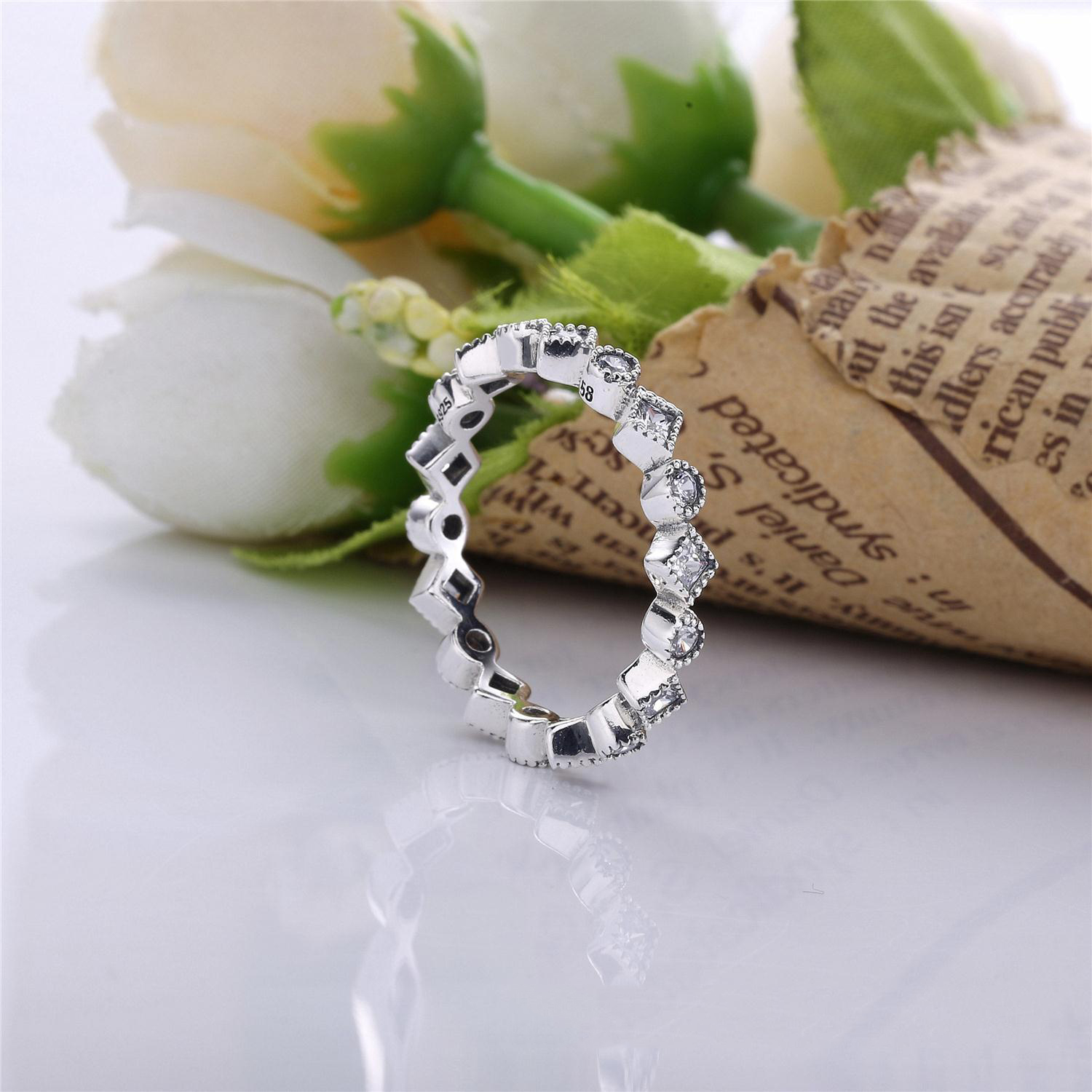 Round And Square Eternity Silver Ring With Cubic Zirconia - 190943CZ