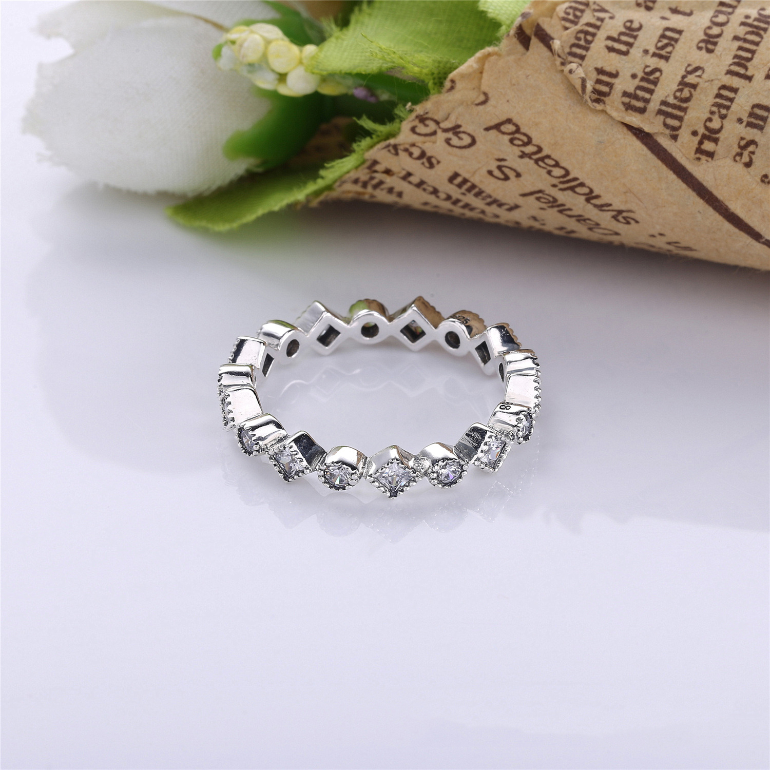 Round And Square Eternity Silver Ring With Cubic Zirconia - 190943CZ