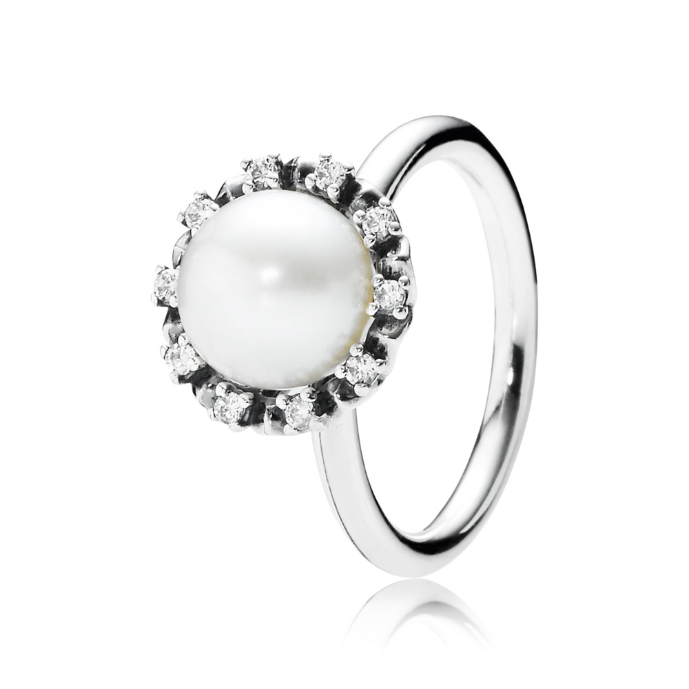 Silver Ring With White Freshwater Cultured Pearl And Cubic Zirconia - 190916P