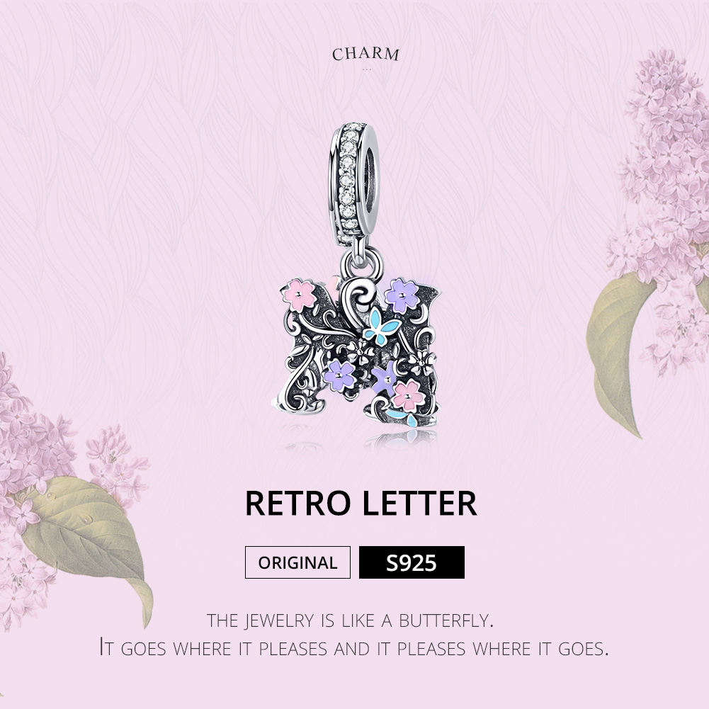 Pandora Style Bloem Letter M Hangende Bedel - SCC1274