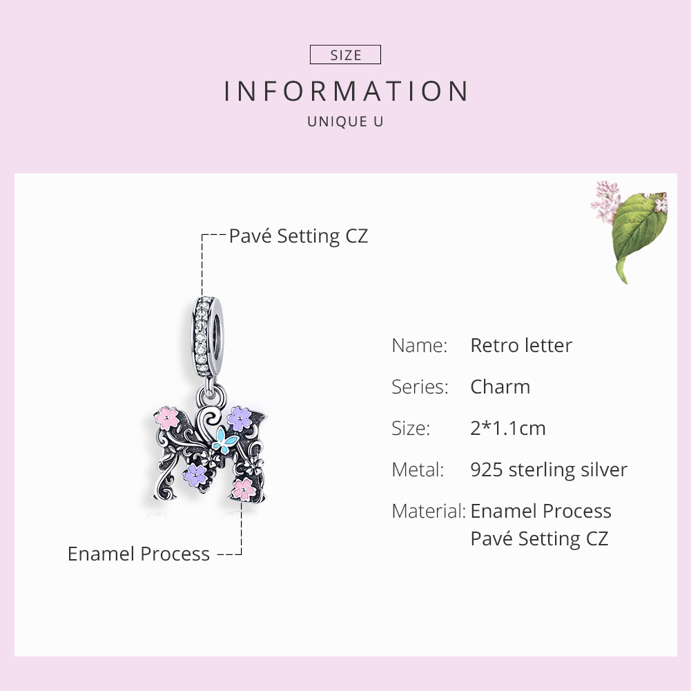 Pandora Style Bloem Letter M Hangende Bedel - SCC1274