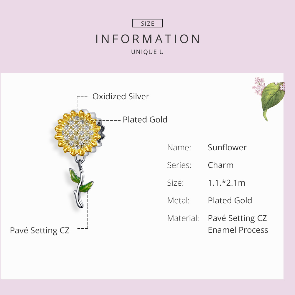 Pandora Style Zonnebloem Hangende Bedel - SCC1211