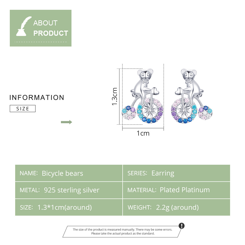 Pandora Style Fiets Beer Oorknopjes - SCE677