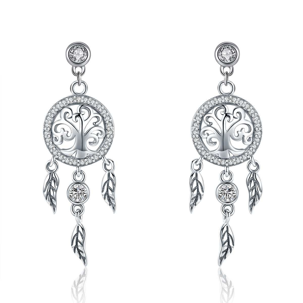 Pandora Style Life Tree & Dromenvanger Oorhangers - SCE457