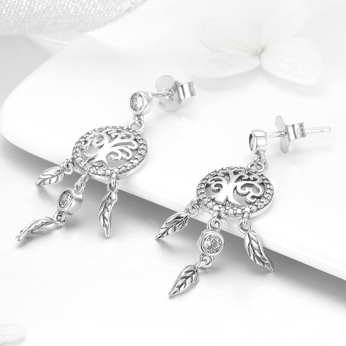 Pandora Style Life Tree & Dromenvanger Oorhangers - SCE457