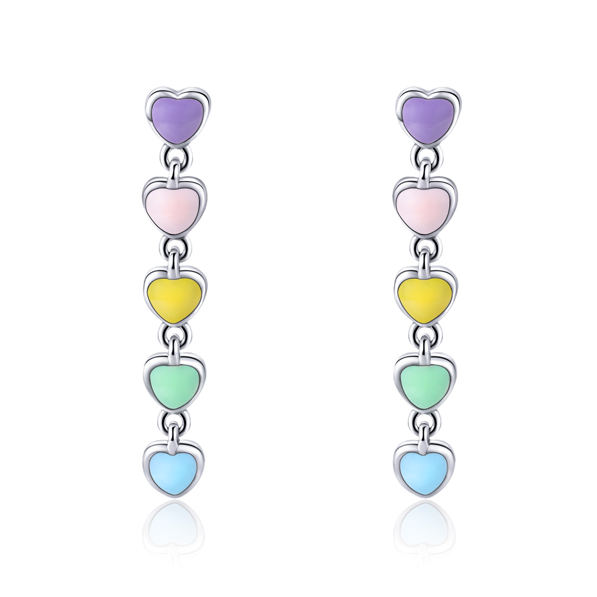 Pandora Style Regenboog Harten Oorknopjes - SCE451