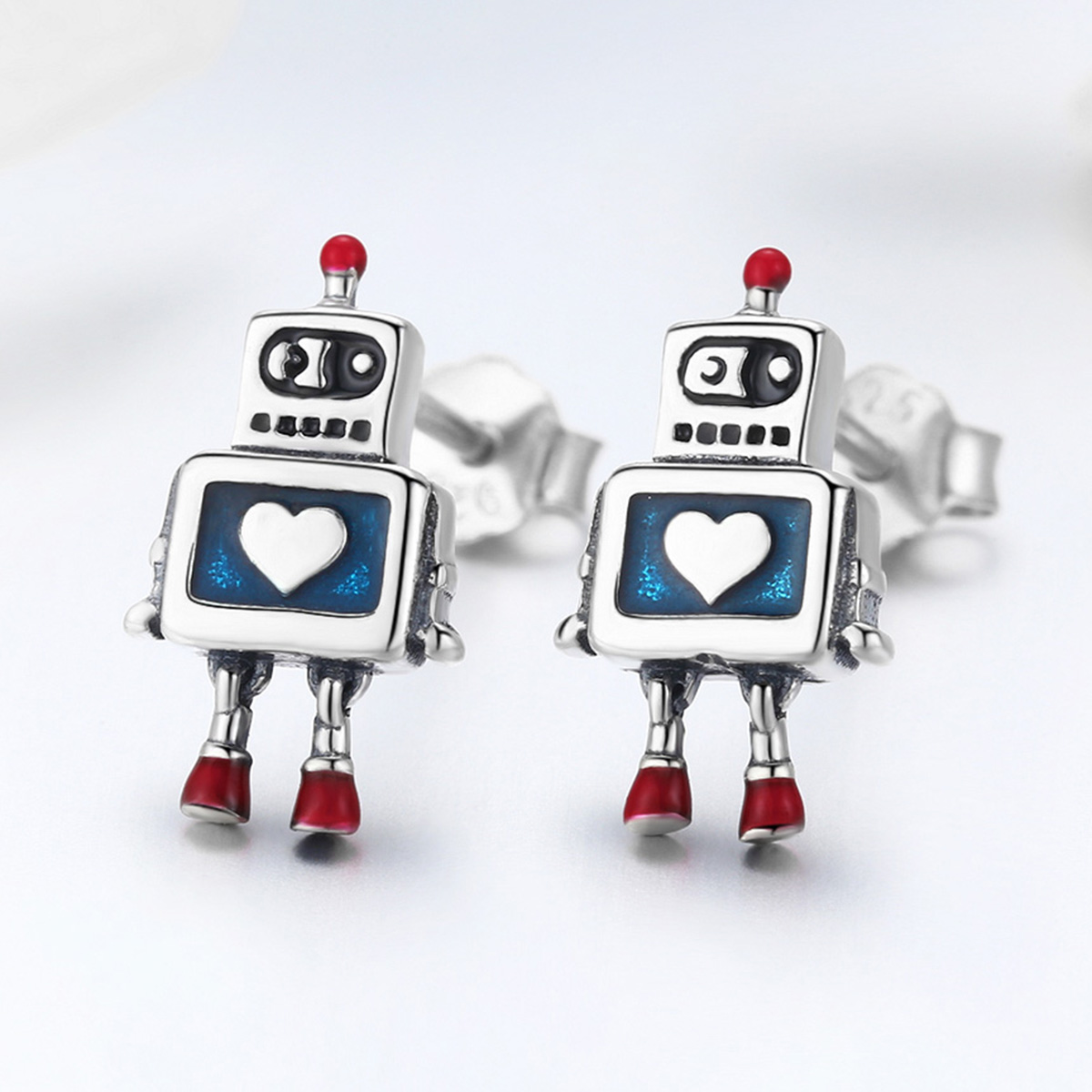 Pandora Style Robot Oorknopjes - SCE477