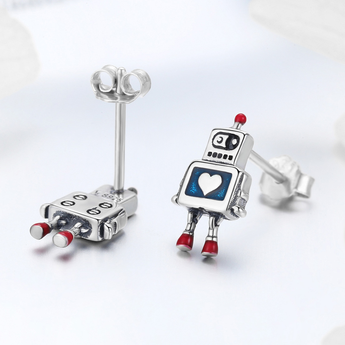 Pandora Style Robot Oorknopjes - SCE477