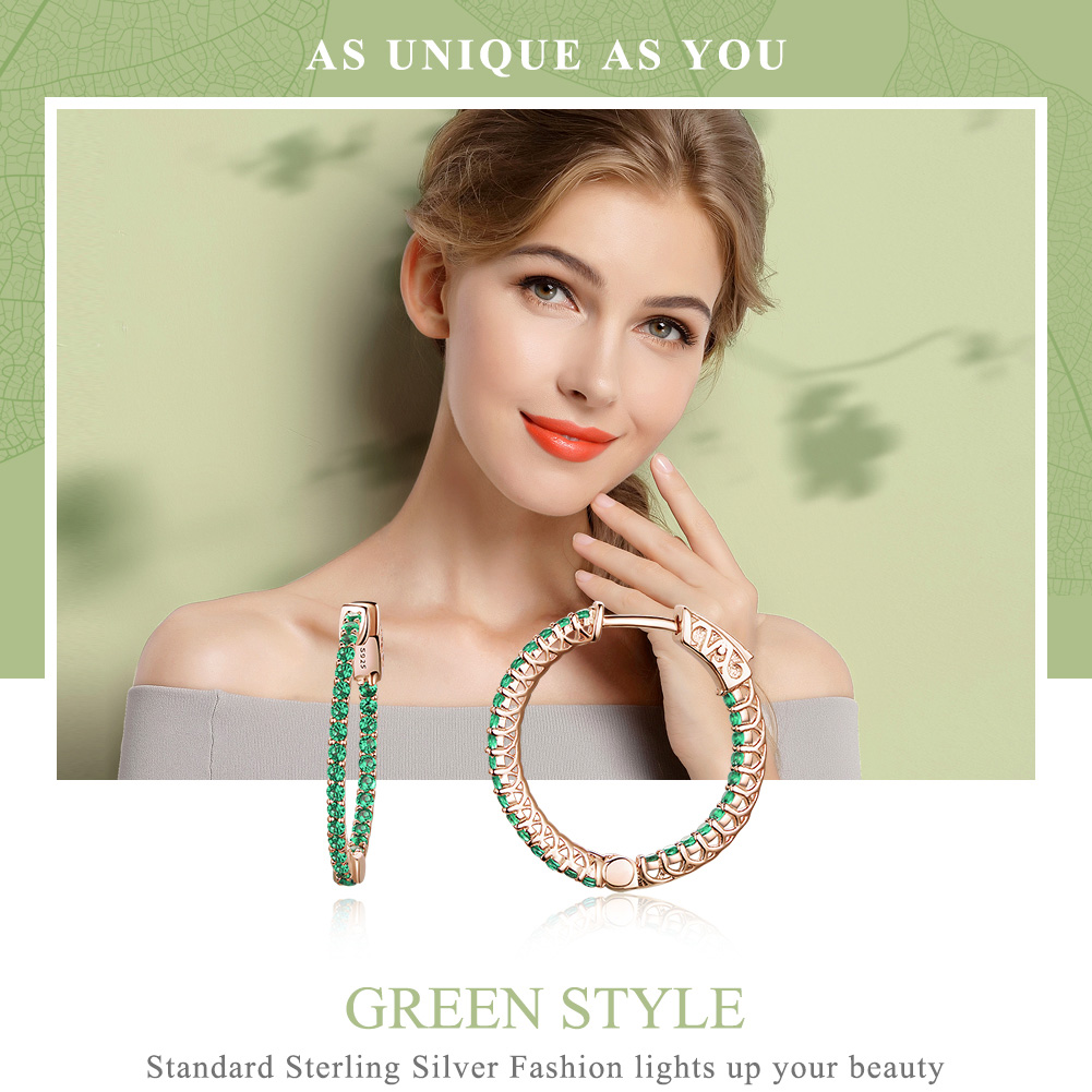 Pandora Style Rose Groene stijl Oorringen - SCE511