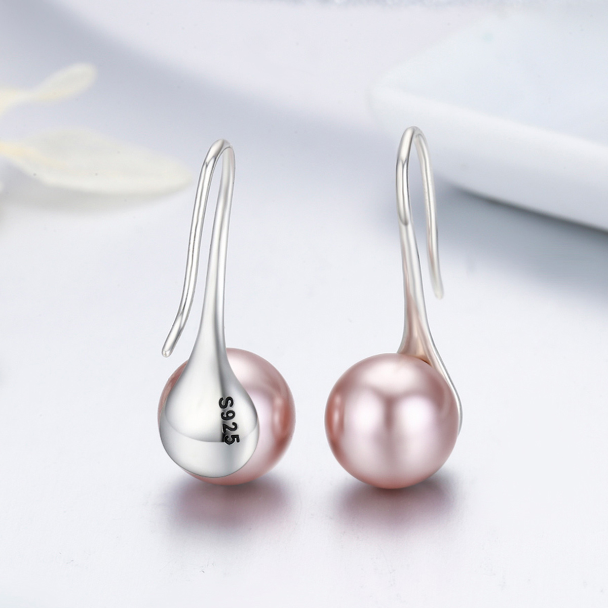 Pandora Style Roze Parel Oorhangers - SCE145