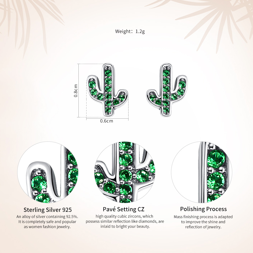 Pandora Style Verse Cactus Oorknopjes - SCE097