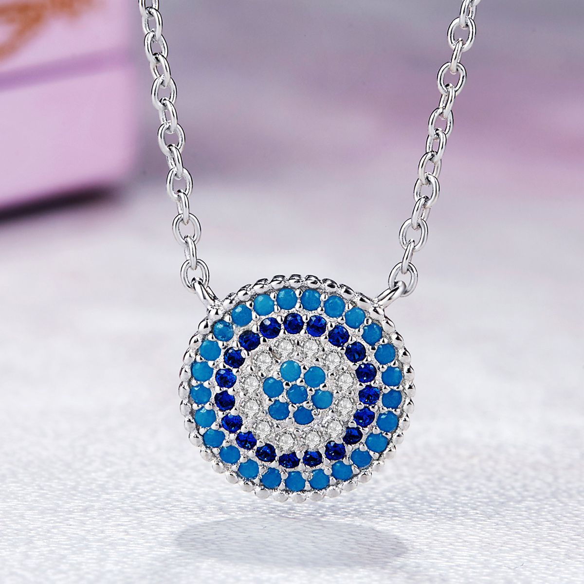 Pandora Style Blauwe cirkel Chain Ketting - SCN099