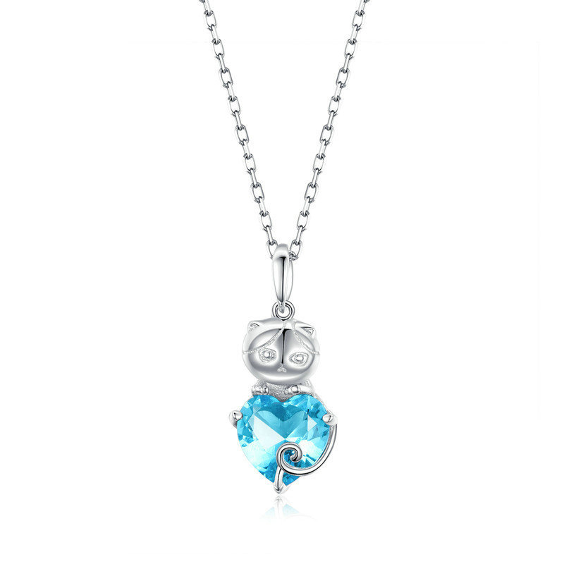 Pandora Style Blauwe kat Chain Ketting - SCN331