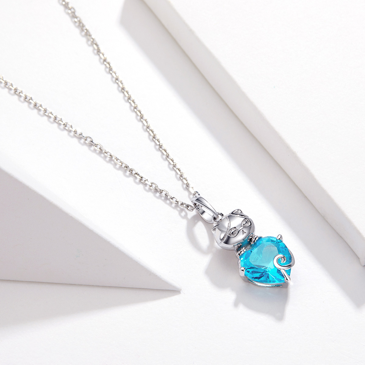 Pandora Style Blauwe kat Chain Ketting - SCN331