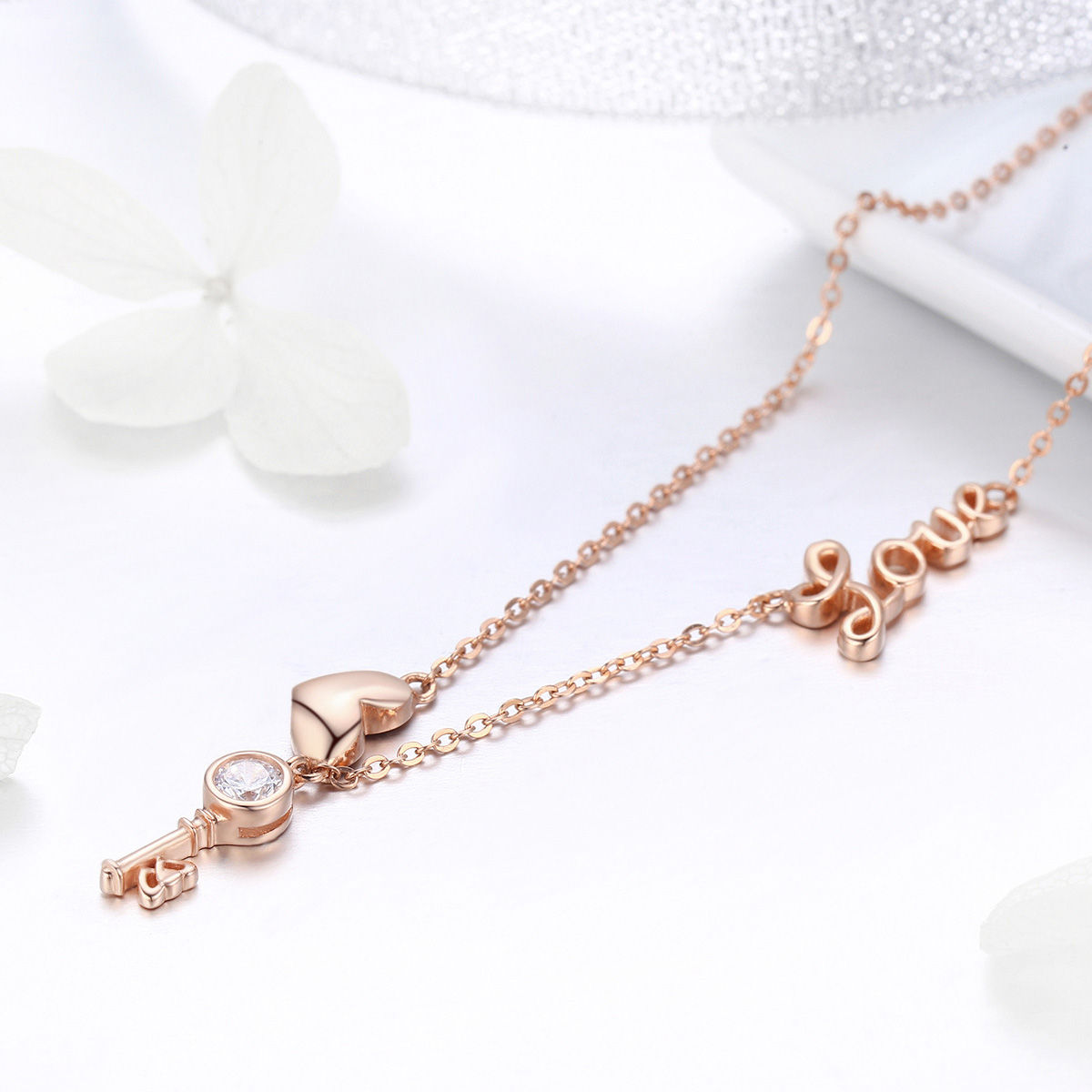 Pandora Style Rose Sleutel van Hart Chain Ketting - SCN292