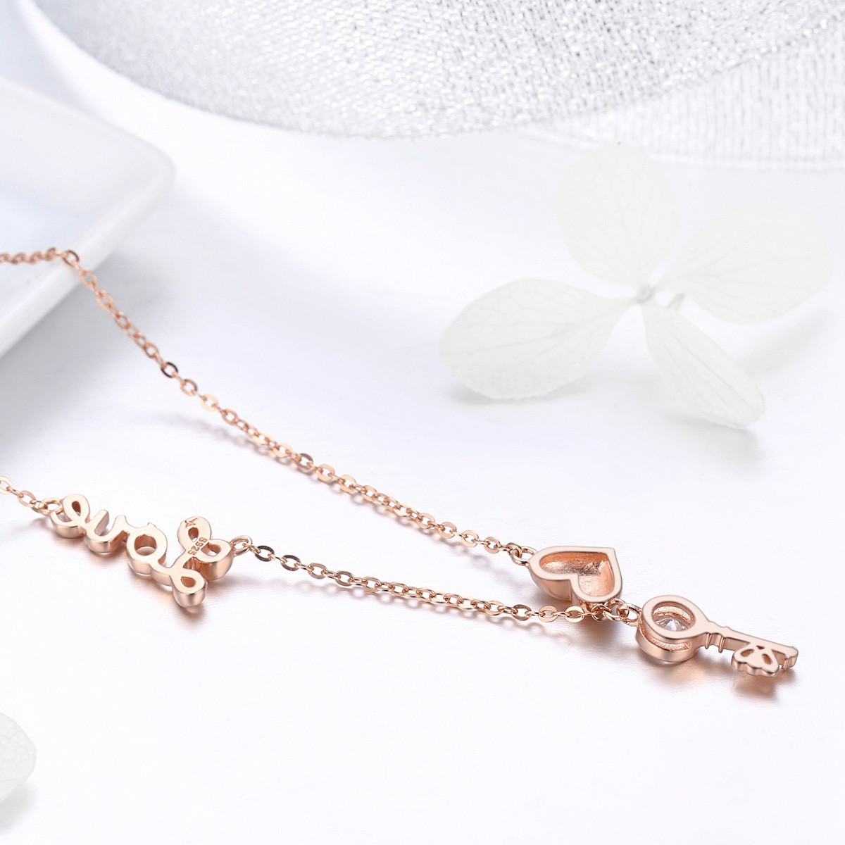 Pandora Style Rose Sleutel van Hart Chain Ketting - SCN292