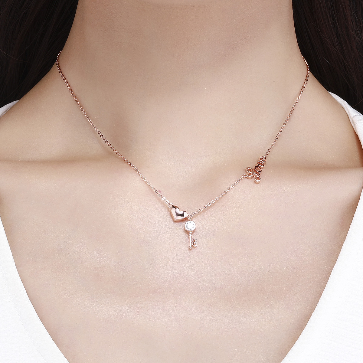 Pandora Style Rose Sleutel van Hart Chain Ketting - SCN292