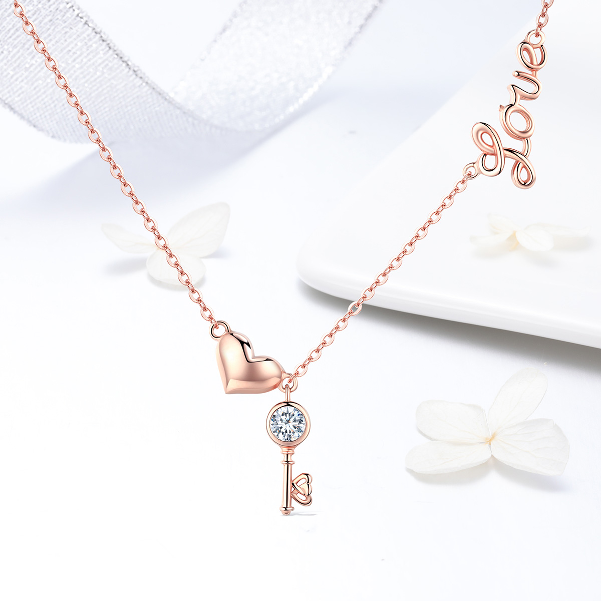 Pandora Style Rose Sleutel van Hart Chain Ketting - SCN292