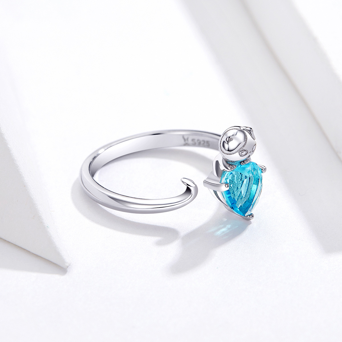 Pandora Style Blauwe Kitty Open Ring - SCR533