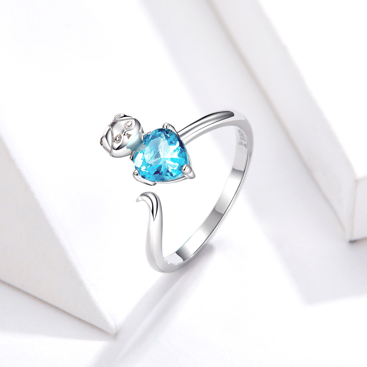 Pandora Style Blauwe Kitty Open Ring - SCR533