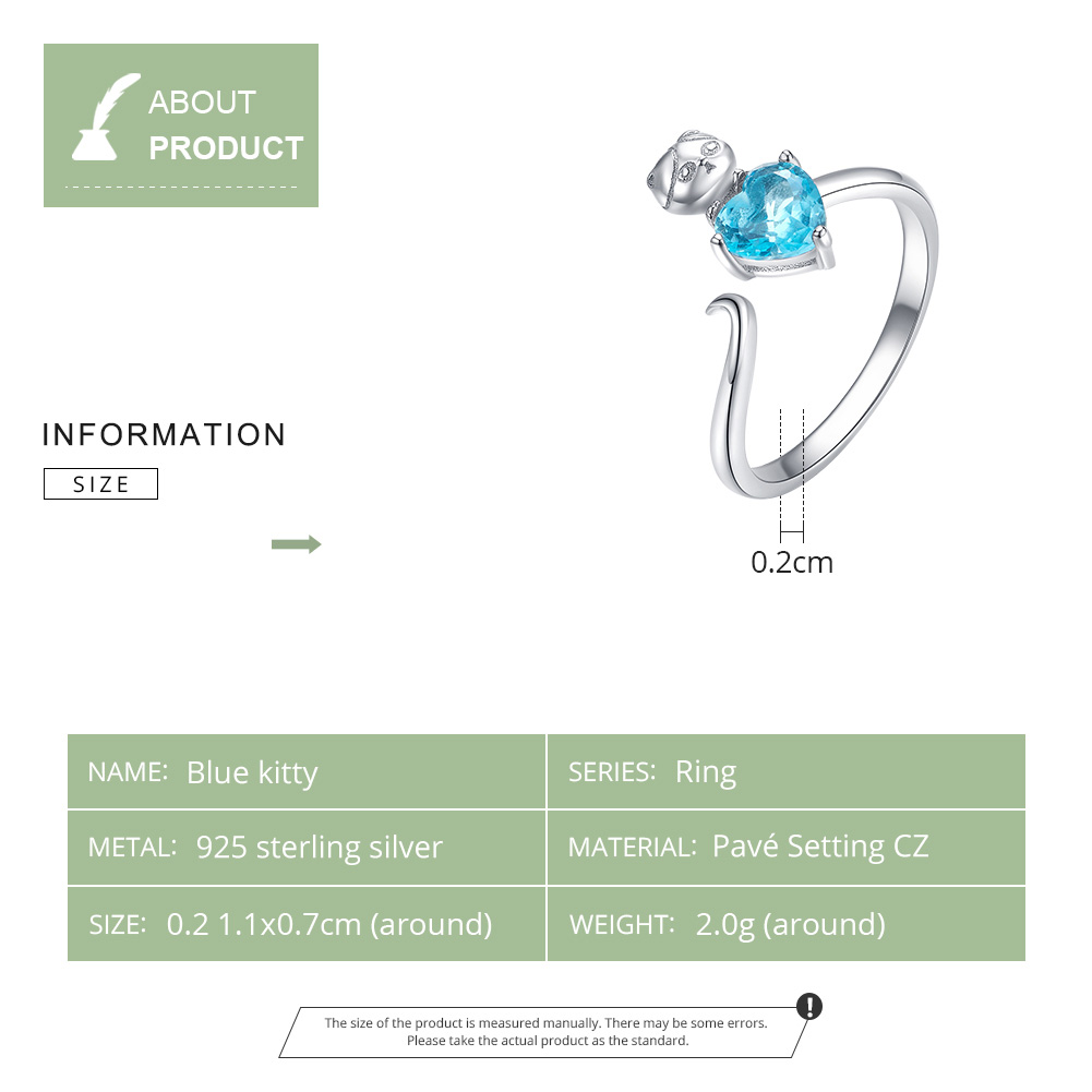 Pandora Style Blauwe Kitty Open Ring - SCR533