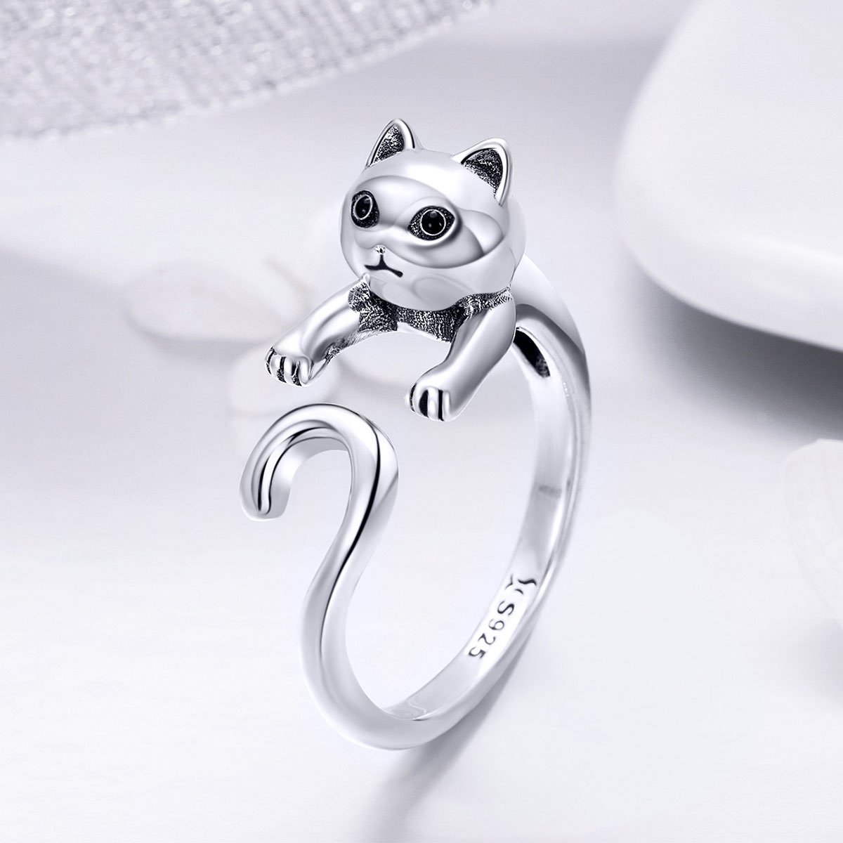 Pandora Style Ondeugende kat Open Ring - SCR409